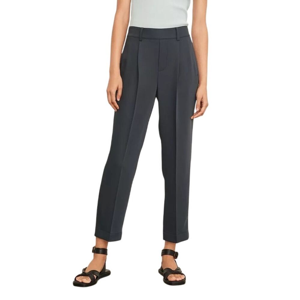 Vince Dark Gray Pull On Pleated Cropped Mid Rise Tapered Soft Stretch Pants